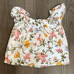 Janie and Jack White Floral Puff-Sleeve Blouse with Pink and Yellow Blooms